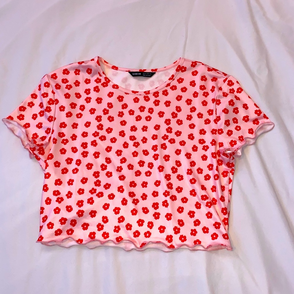 Pink and red floral SHEIN crop top